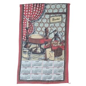 Vintage tea towel with 1982 calendar and fondue design